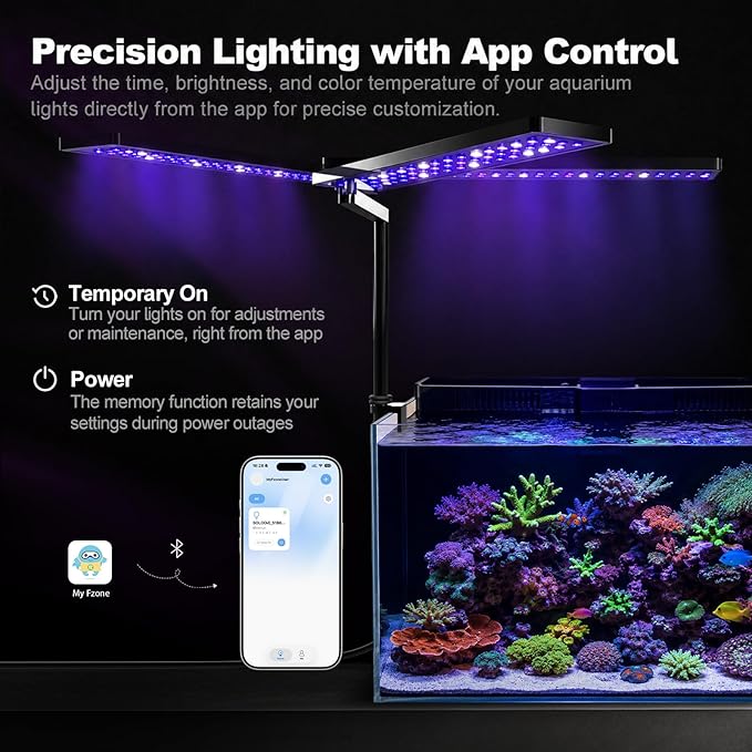 FZONE Solo Series Nano LED Aquarium Marine Reef Light, Smart App-Controlled and Dimmable, for Rimmless Saltwater and Reef Coral Tanks