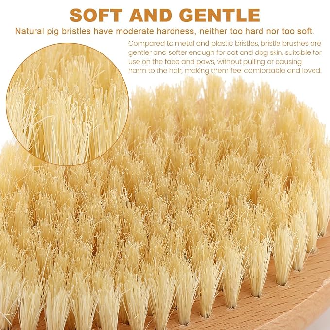 Soft Boar Bristle Pet Palm Brush for Short Haired Dogs and Cats with Band, Reduce Shedding,Ergonomic Dog Brush(Soft dog brush)