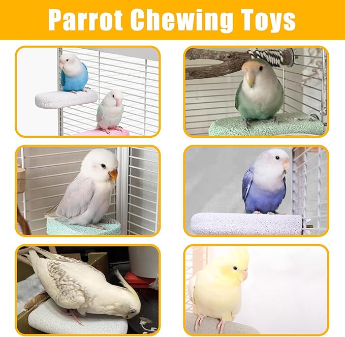 4 PCS Bird Beak Grinding Stone,Bird Perch Stands,Parrot Calcium Perch Platform,Parakeet Pumice Lava Beak Grinding Block Claws Trimmer Climbing Chewing Toys for Budgie Cockatiel Conure Lovebird