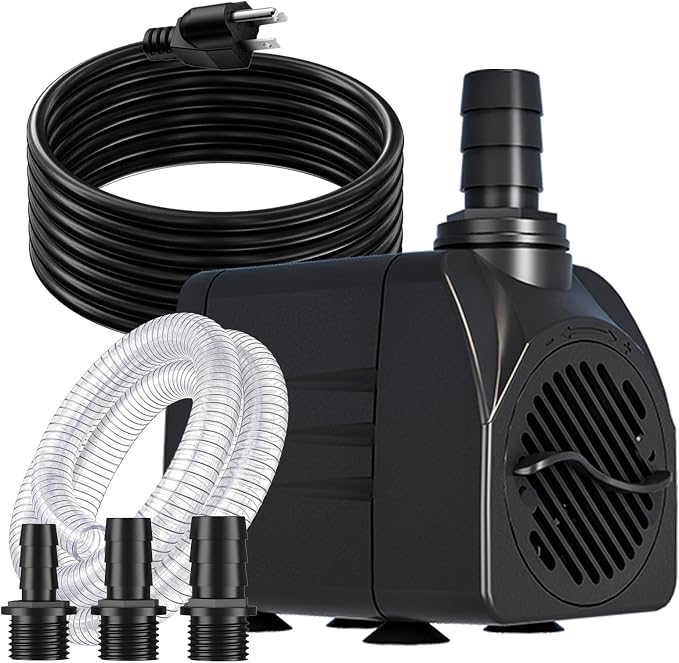 Knifel 400GPH 25W Submersible Water Pump, 10ft Power Cord & Wire hose | Ultra Quiet Pump for Aquarium, Fish Tank, Outdoor Pond, Garden, Aquarium, Fountain and Hydroponic Systems
