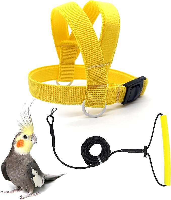 VANFAVORI Bird Harness with Buckle Clip and a Leash, Easy to Wear for Bird Parrots Cockatiel S Size Weight 85-105 Grams, Yellow