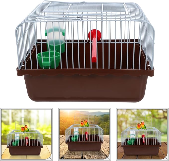 Toddmomy Portable Bird Cage with Perch Food Box and Water Dispenser Spacious Travel Carrier for Parakeet Finch Canary Small Birds 9.29X6.57X6.29 Inches