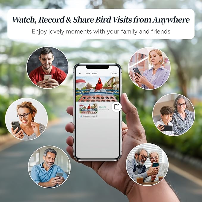Smart Bird Feeder with Camera Solar Powered, 5GHz/2.4GHz, 2K HD Live View, AI Bird Species Identify, Instant Arrival Alerts, Weatherproof Outdoor Bird Feeder Camera, Best for Bird Lovers