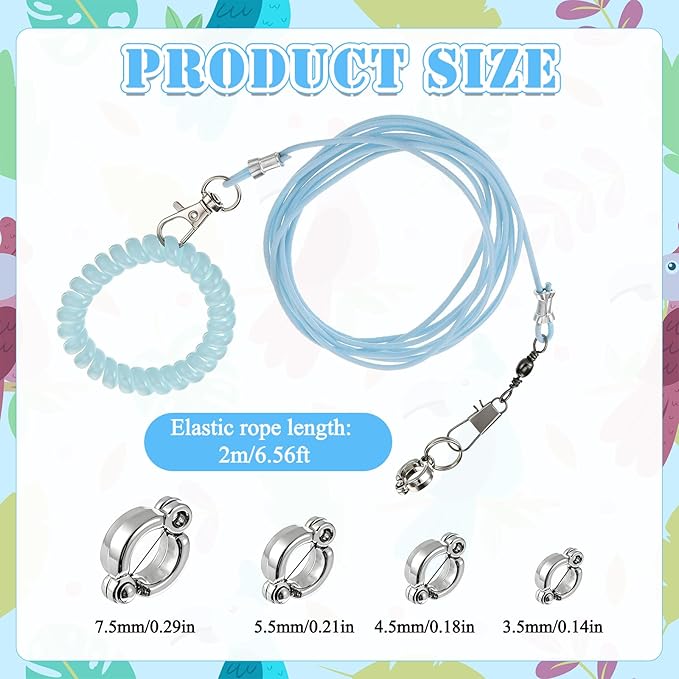 Bird Leash with 4 Different Size Foot Ring, Parrot Flying Rope Elastic Bird Harness Flying Leash Outdoor Training Traction Rope for Conure Cockatiel Parakeet Macaw Budgerigar