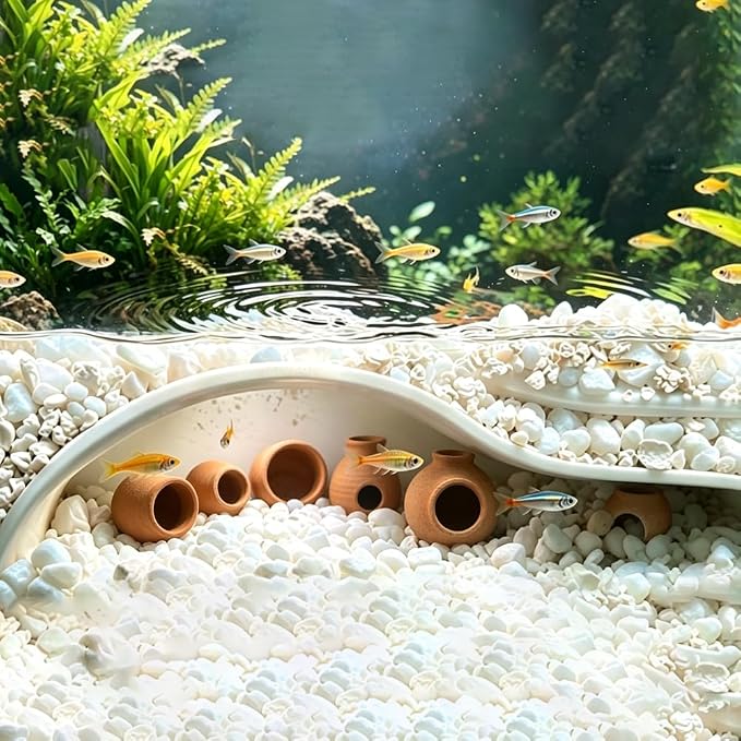 WADORN Aquarium Underground Tunnel Cave Plastic Under Gravel Tunnel Decor Sigle Hole Fish Tank Hideout Decor for Betta Fish Shrimp Corydoras Clown Loach Pleco Underwater Landscape, White