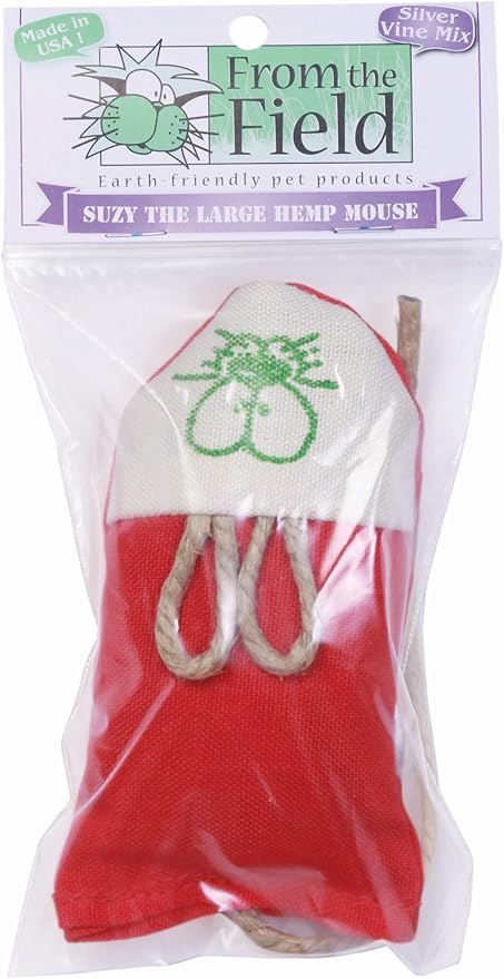 From The Field | Shelby The Hemp Mouse Cat Toy | Natural Hemp Fabric | Filled with Organic Catnip, Biodegradable, Eco-Friendly, Durable, USA-Made, Safe Non-Toxic (Large Suzy)