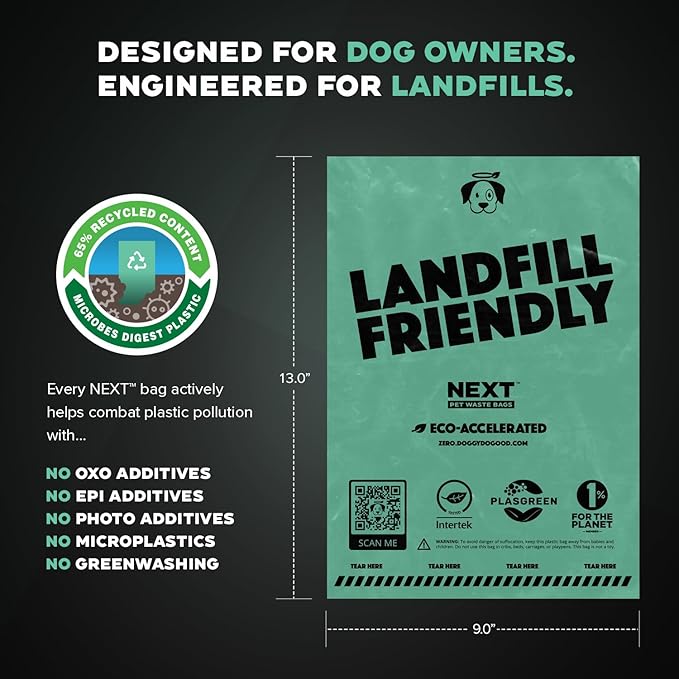 Doggy Do Good Next Pet Waste Bags, Landfill Friendly Recycled Plastic Unscented Dog Poop Bags for Dogs, Thick & Leakproof, Strong, Earth Friendly Poop Bags, 300 Count