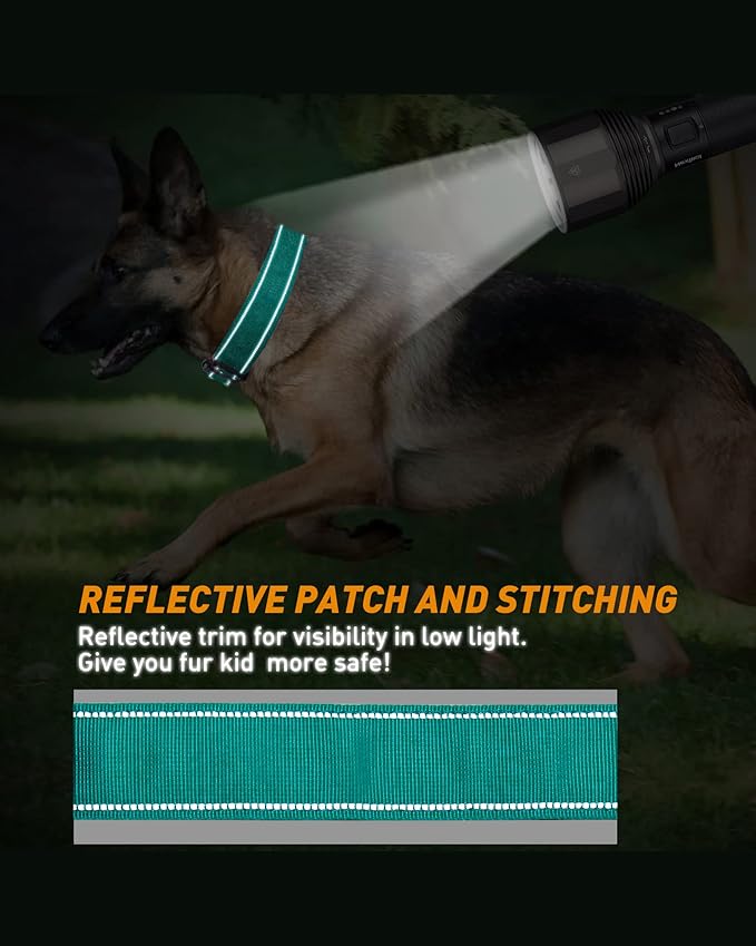 AUBELL Reflective Tactical Dog Collar,Adjustable Military Heavy Duty K9 Collars with Handle and Quick Release Metal Buckle Great for Large Dogs, with Airtag Case and 2 Patches (Teal,L)
