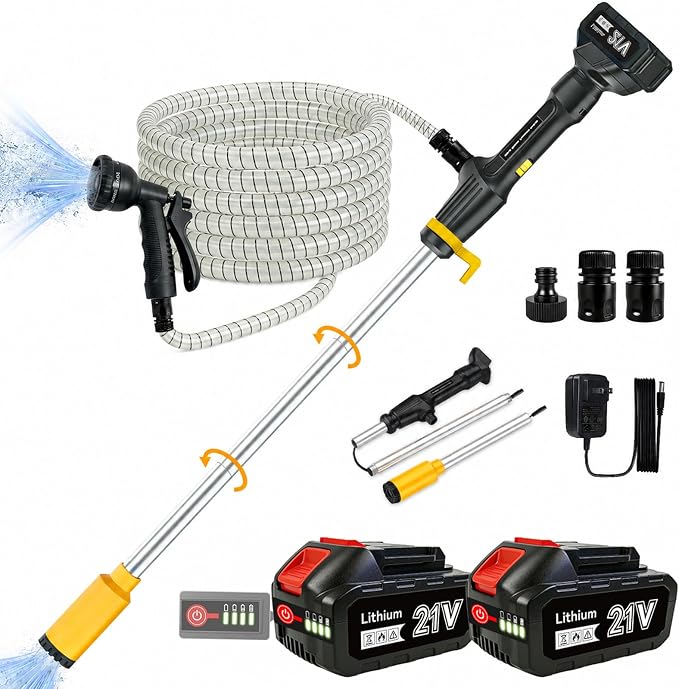 Cordless Stick Water Transfer Pump 770 GPH with 2x4.0Ah Batteries | 32FT Lift, 11.5FT Hose, 8-Mode Nozzle, Portable Submersible Utility Pump for Pool Hot Tub Basement Rain Barrel