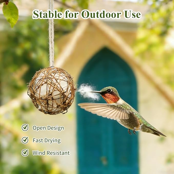 Gute Globe Hummingbird Nesters, Hummingbird Nesting Houses Set of 3, Bird Nesting Materials Holder, Refillable Balls Bird Nesting Station for Outdoor Wild Birds Wrens Finches Parrot