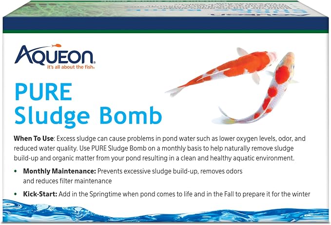 Aqueon Pure Sludge Bomb, Reduces Sludge and Organic Waste in Ponds and Koi Habitats, Breaks Down Muck and Clarifies, Treats 2500 Gallons, 1-Pack