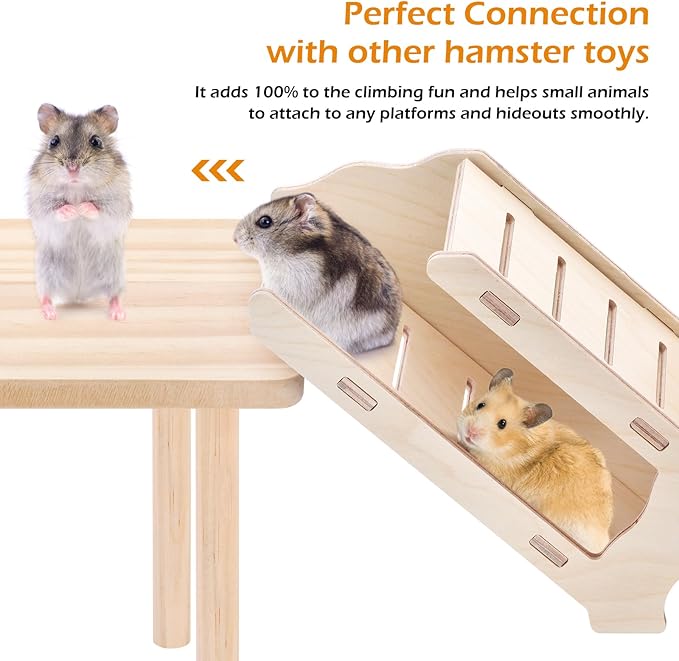 5-in-1 Wooden Hamster Toys Set Hamster House Hideout with Ladder Bridge Platform Table Climbing Ramp, Chew Toy for Syrian Dwarf Hamsters Gerbils Small Pets Cage Accessories Natural Wood Habitat Decor