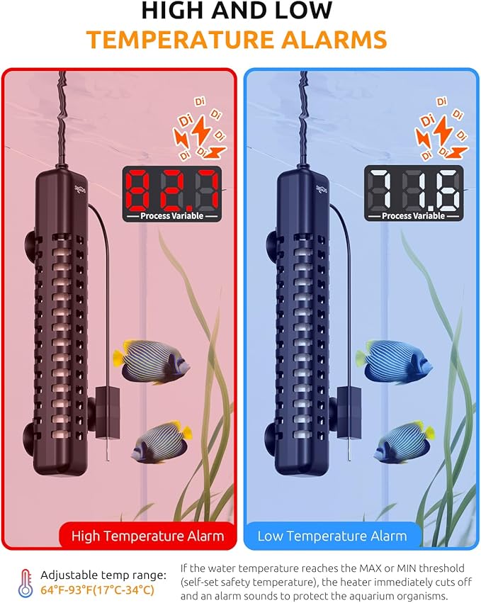 SEAOURA Aquarium Heater, 200W Fish Tank Heaters for 30-40 Gallon, Submersible Turtle Heater with LED Controller, Safety Protection & Auto Power-Off, Saltwater Freshwater