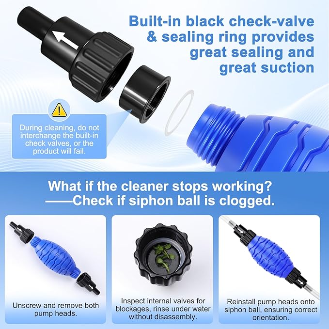fishkeeper Siphon Ball Pump Head Replacement – 256GPH High Pressure Quick Start Vacuum Pump, Compatible with FK018 and Most Manual Aquarium Gravel Cleaners for Easy Water Change (Large)