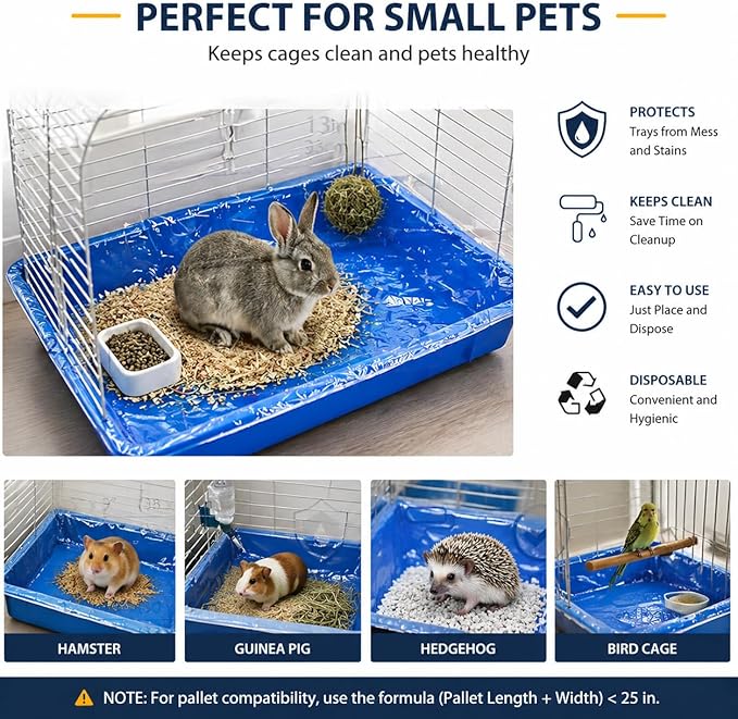 Disposable Small Animal Cage Liners, Plastic Liners Can Cover 37x19, 34x22 30x20 Inches, Suitable For Rabbits, Birds, Guinea Pigs, Chinchillas (30)