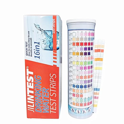 16 in 1 Drinking Water Test Kit Water Tester for Drinking Water | 100 Strips,Home Tap and Well Water Test Kit for Iron, Copper, Nickel, Zinc, Cobalt ,PH,sulfate, nitrite, nitrate.