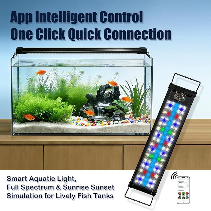 Smart LED Aquarium Light for Freshwater Tanks - App Control DIY Spectrum, Auto Timer & Sunrise Sunset Simulation (12-18 INCH)