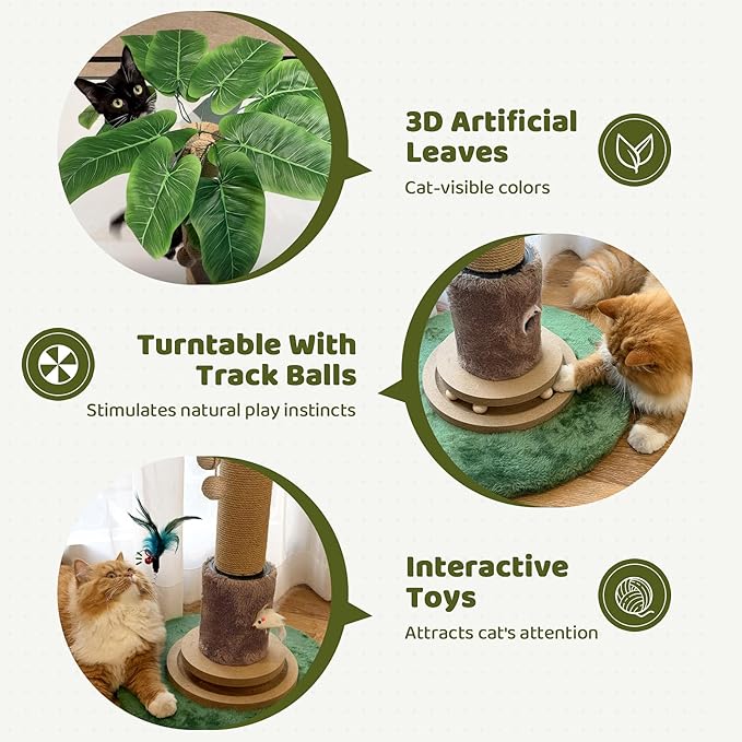 Cat Scratching Post, Famifit 39" Nature Sisal Cat Scratch Post for Indoor Cats, Large Cat Scratcher with Cat Toy Mouse Hole & Interactive Wooden Ball for Kittens Adults Cats