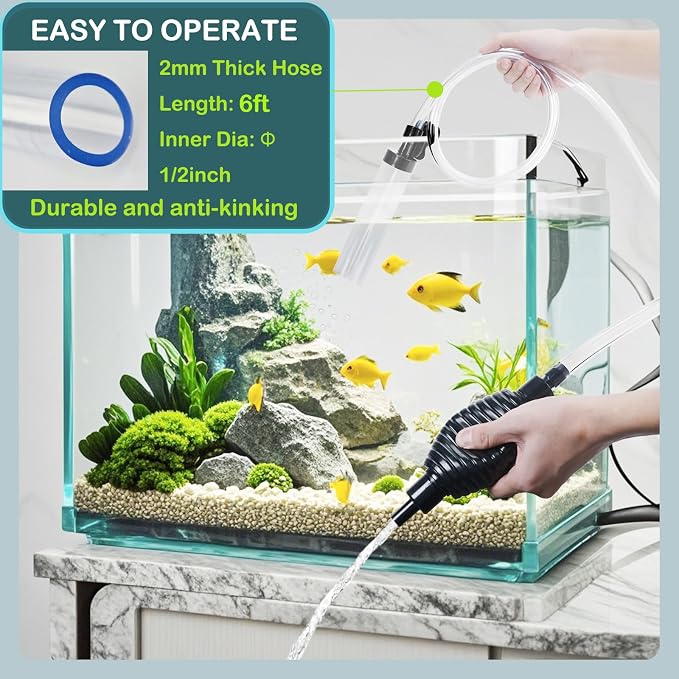 6ft Aquarium Siphon Vaccum Cleaner Fish Tank Water Changer for Cleaning Gravel & Sand