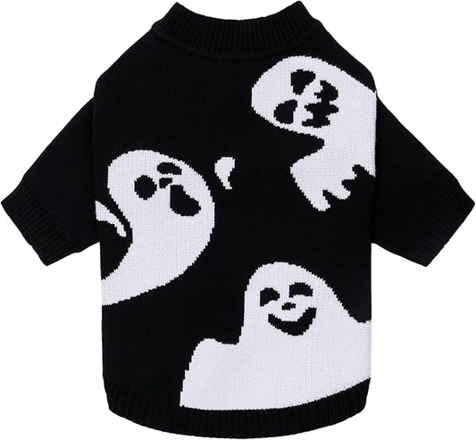 Fitwarm Halloween Ghost Dog Sweater, Funny Costumes for Dogs, Pet Apparel, Black, White, XXL