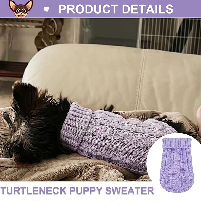 2 Pack Dog Sweaters for Small Dogs, Chihuahua Yorkie Sweater, Puppy Clothes Winter Warm Pullover Clothing, Pet Cat Cold Weather Puppy Cold Outfits (Beige+Purple Large)