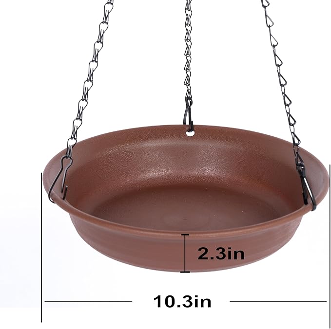 VUWEZ Hanging Bird Bath, Hanging Bird Water Feeder for Outdoors, Feeder Bowl, 2 Pack Birdbath Tray Accessories for Outside, Plastic Birdbaths Tray for Garden Patio Decoration (10", Chocolate)