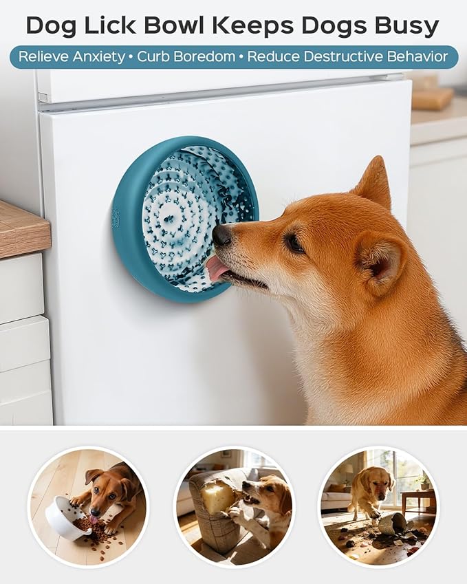 Dog Lick Bowl for Dogs, Lick Mat, Slow Feeder Lick Bowl with Strong Suction, BPA-Free Silicone, Freeze Licking Bowl for Anxiety Relief, Enrichment & Distraction, Dishwasher Safe (Blue, L)