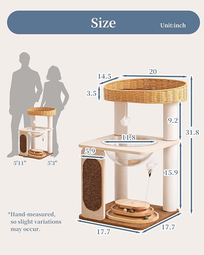 Modern Cat Tree for Large Cats, Modern Cat Tree Tower with Wide Shelves Cotton Scratching Posts, Super Sturdy Base, Cozy Perches, and Interactive Toys for Indoor Kittens 31-Inch