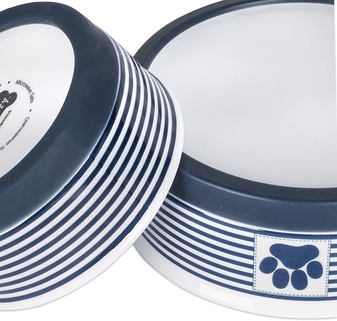 Bone Dry Paw & Patch Ceramic Pet Collection, Small Bowl, 4.25x2", Nautical Blue