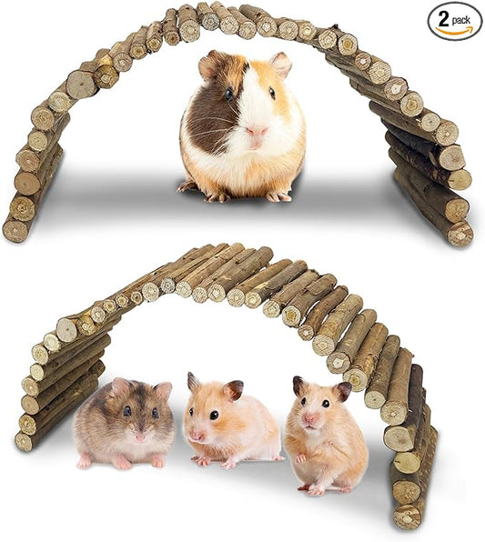 Hamiledyi Wooden Hamster Bridge Ladder 19.7" L x 5.9" W Large Climbing Toy Natural Hideout Tunnel Ramp Hamster Cage Accessories for Rabbits Guinea Pigs Ferret Tortoise Reptile (Pack of 2)