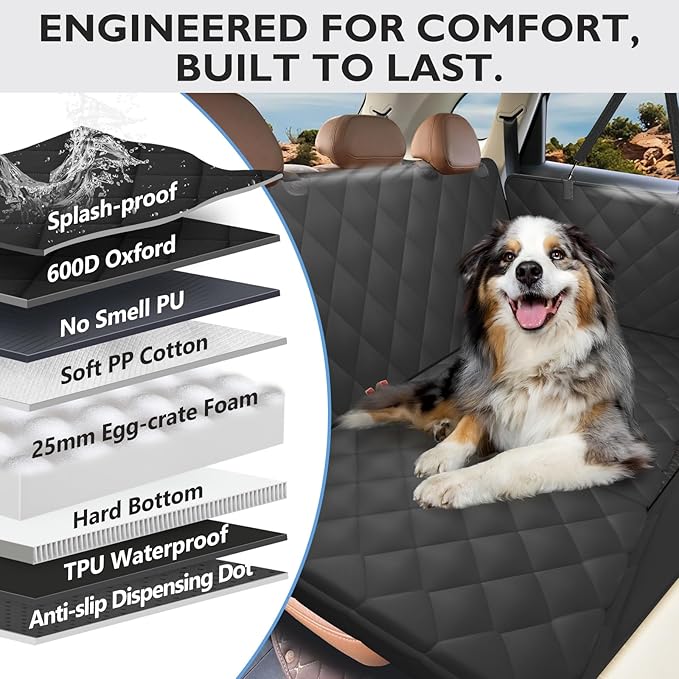Back Seat Extender for Dogs-Large Space, Upgraded Egg Crate Foam Soft Dog Car Seat Cover Holds 420lb, Sturdy Backseat Extender for Dogs, Waterproof Pet Car Bed Dog Hammock for Car, SUV, Truck