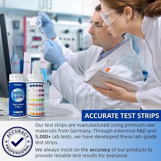 7 in 1 Accurate Pool Test Strips, 150-Count Hot Tub & Spa Test Strip | Water Chemical Testing Kit for Bromine, Chlorine, pH, Hardness, More, Fast & Easy Test Way, Pool Water Testing Kit
