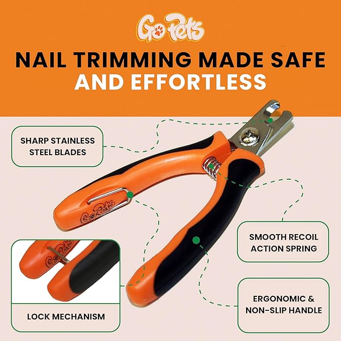 GoPets Nail Clipper for Small to Medium Pets, Quick Sensor Safety Guard, Heavy Duty Trimmer for Thick Nails, Stainless Steel Blades, Grooming Tool for Dogs & Cats, Non-Slip Handle, Built-in Nail File