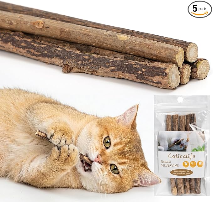 5 Pack Silvervine Sticks for Cats, Natural Cat Chew Toys for Teeth Cleaning, Kitten Teething Toys for Indoor Cats & Aggressive Chewers, Dental Care Slivervine Sticks