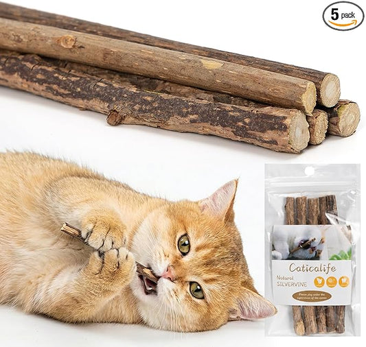 5 Pack Silvervine Sticks for Cats, Natural Cat Chew Toys for Teeth Cleaning, Kitten Teething Toys for Indoor Cats & Aggressive Chewers, Dental Care Slivervine Sticks