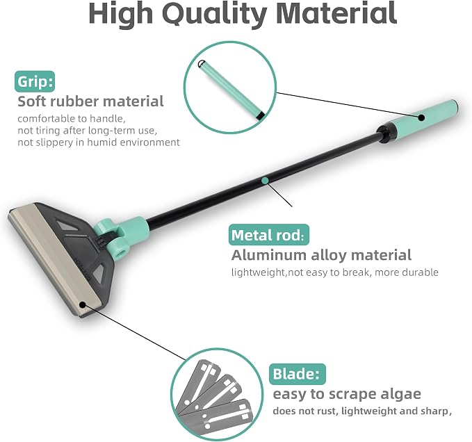 UPETTOOLSAlgae Scraper for Glass Aquariums,2 in 1 Adjustable Algae Scraper | with 5 Stainless Steel Blades and Cleaning Brush, Aquarium Glass Cleaning Tools for 20-40 Gallon Fish Tank