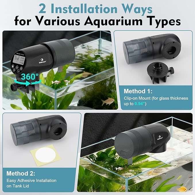 fishkeeper Automatic Fish Feeder for Aquarium: Moisture-Proof Auto Precision Feeders Dispenser with LCD Display for Small Tank Turtle Betta Koi - Battery Food Feeding Timer for Vacation Weekend Day