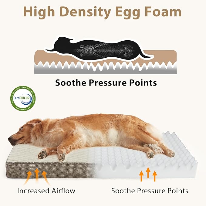 JOEJOY Orthopedic Dog Bed for Small Dogs, Washable Dog Crate Bed Small Sized with Removable Cover, Egg Memory Foam Pet Beds, Beige, 23"x17"