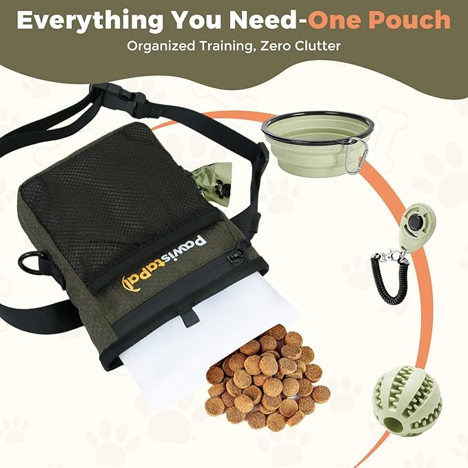 Dog Treat Pouch for Pet Training, One-Hand Magnetic Closure, Hands-Free Treat Bag with Silicone Liner, No Mess No Smell