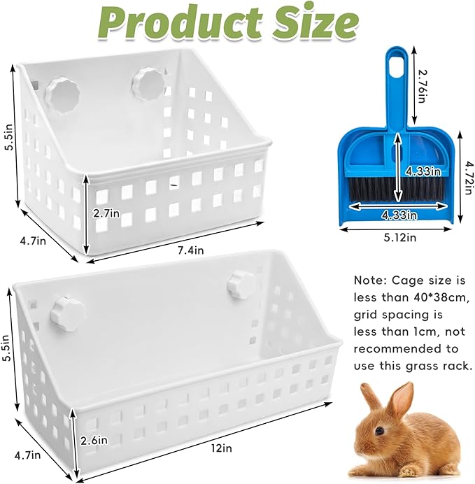 PINVNBY 2 PCS Hay Feeder for Rabbits, Less Wasted Hay Rack Manger, Hanging Guinea Pig Rabbit Hay Holder for Bunny, Chinchilla, Guinea Pig, Plastic Food Bowl Use for Grass & Food