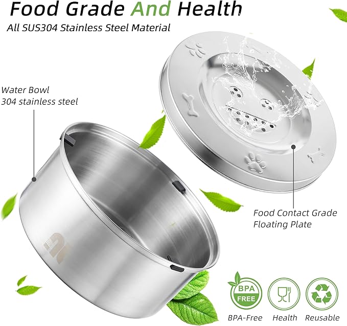 nicelock 3L/0.8 Gallon Dog Water Bowl No Spill, Stainless Steel No Spill Water Bowl for Dogs, Slow Water Dog Bowl, No Splash Dog Water Bowls