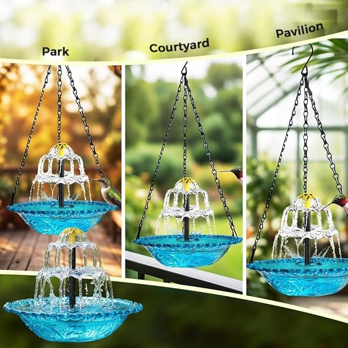 Solar Cascade Hanging Bird Bath Fountain, 2026 New Hanging Bird Bath with Flowing Water for Outdoors Garden Patio Backyard Lawn Decor (Gray)