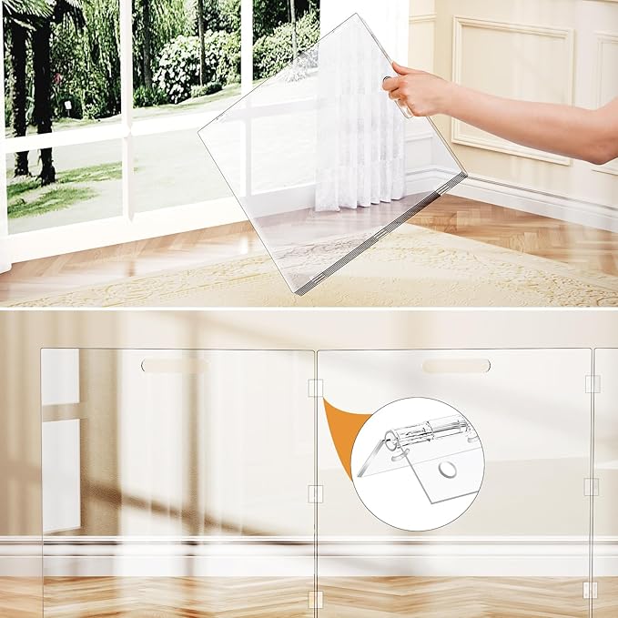 Acrylic Pet Playpen Gate for The House Doorways, Acrylic Pet Gate for Dogs, Freestanding, Clear (6 Panel)