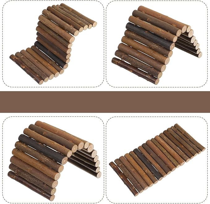 Natural Wood Hideout Hamster Bridge Tunnel Ladder Hamster Cage Accessories Small Animal Molar Chew Toys Reptile Tank Habitat Decor Hiding Hut for Chinchillas Lizards Mice Spiders Rabbit Brown