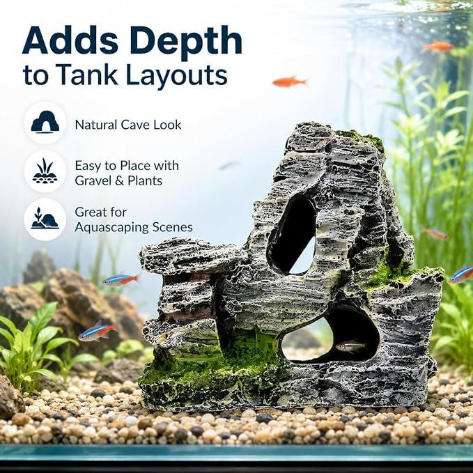 Artificial Moss Rock Cave Aquarium Decor, Fish Tank Hideout, Mountain Terrain Ornament