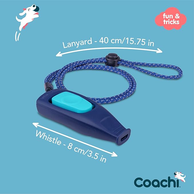 Coachi Whizzclick, 2-in-1 Combined Clicker and Whistle, Dog Training Whistle for Recall and Clicker Training for Rewarding, Adjustable and Reflective Lanyard, Suitable for Dogs and Puppies