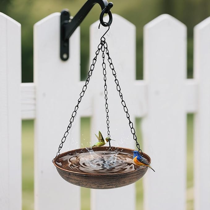 Hanging Bird Bath for Outside, 10" Metal Bird Bath Bowl with Chains & Hook Outdoor Hanging Birdbath for Tree, Gazebo, Patio, Balcony, Gift for Bird Lovers
