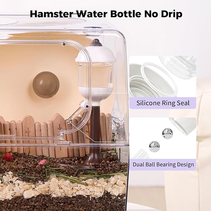 Mini&moe Hamster Water Bottle No Drip – 5.8 oz Small Animal Water Dispenser Leak Proof Guinea Pig Water Dispenser for Cage for Gerbil Chinchilla Ferret Hedgehog