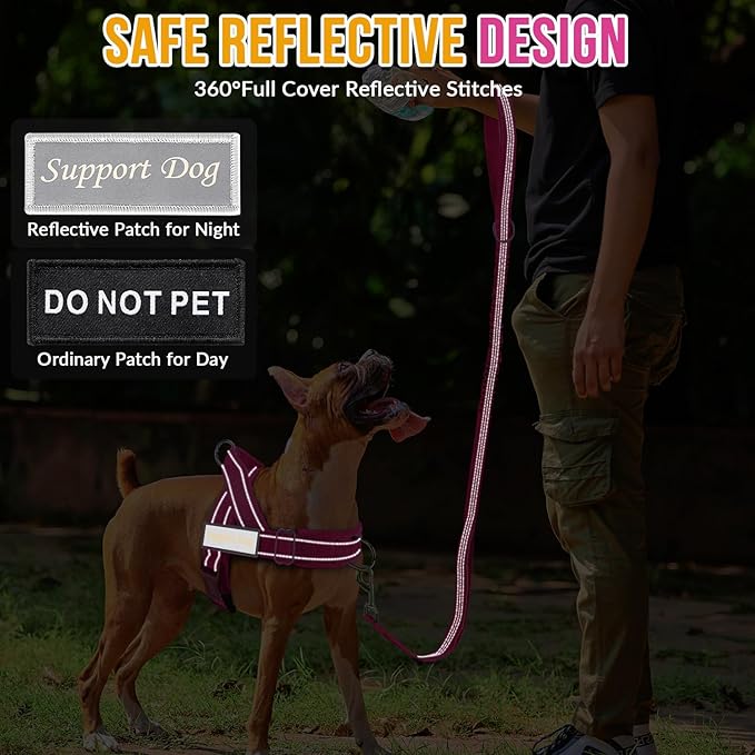 Lukovee No Pull Dog Harness & Leash Set - Heavy Duty Dog Vest Harness with Soft Padded for Medium Large Dogs, Adjustable Reflective Tactical Pet Harness for Easy Walk and Training (S, FU)