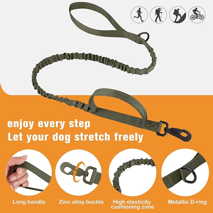 HYDEME Tactical Dog Collar Adjustable Nylon Collar with Control Handle and Heavy Metal Buckle for Medium and Large Dogs, with Patches&Airtags Case&Poop Bag Dispenser&Portable Bowl. (XL, Green-Set)